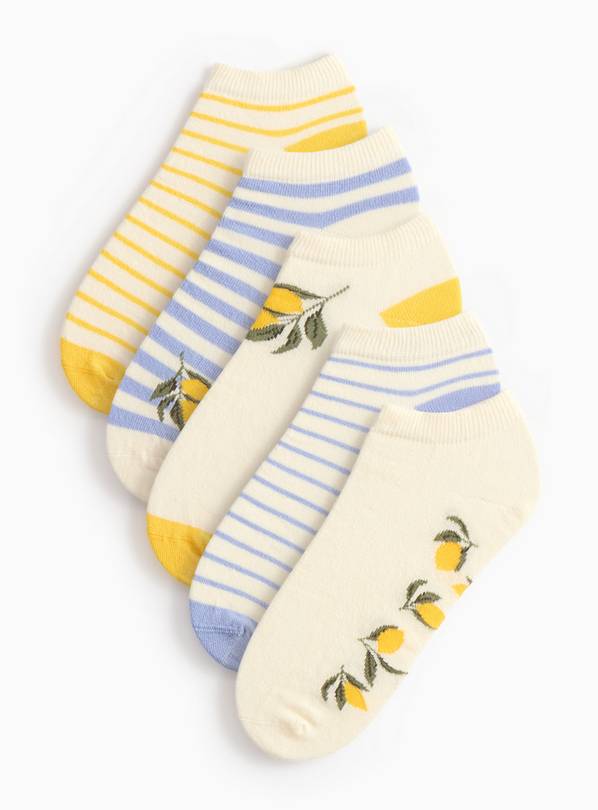 Lemon Printed Trainer Socks 5 Pack 4-8